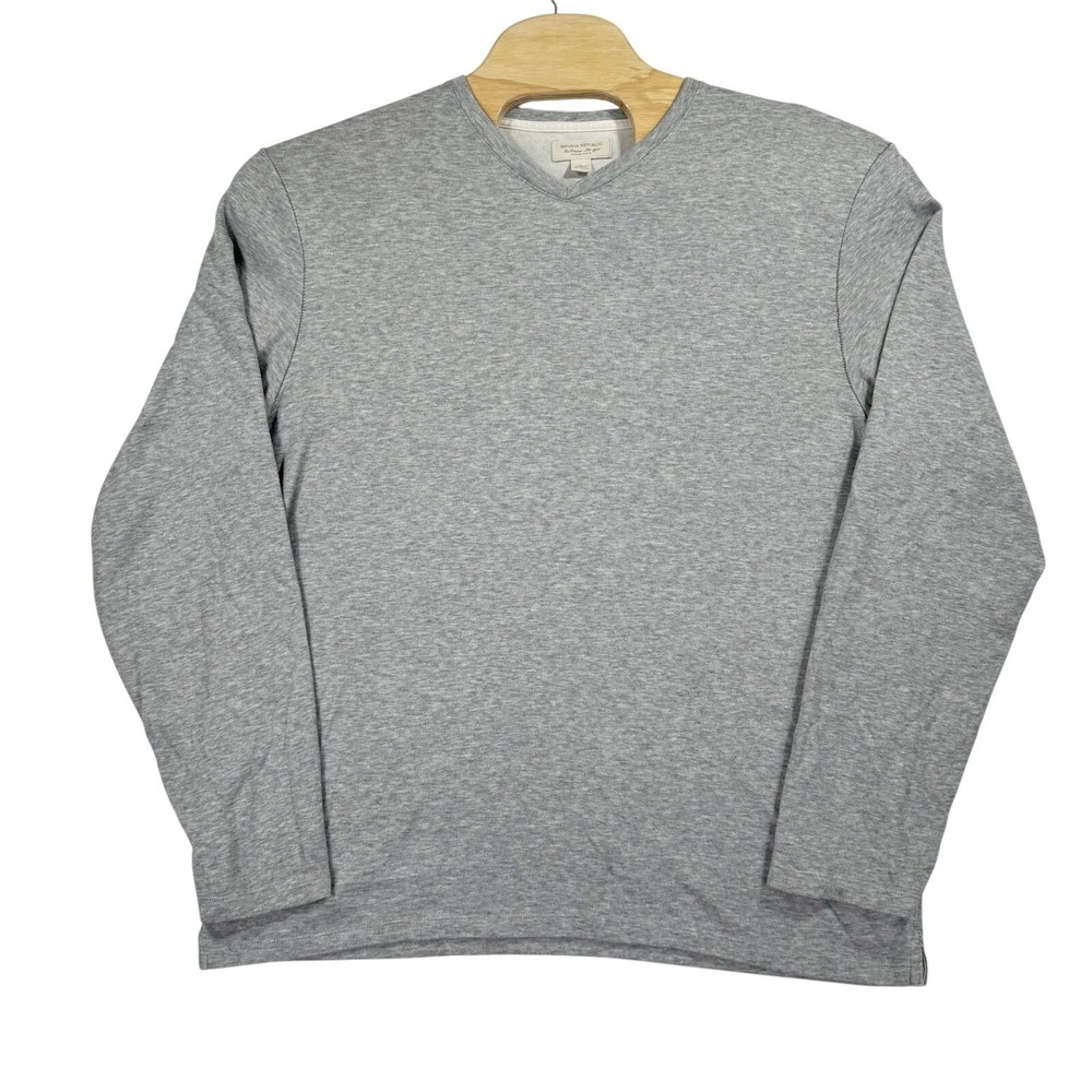 Banana Republic V-Neck Tee Mens Large Grey Long Sleeve Cotton Jersey Shirt